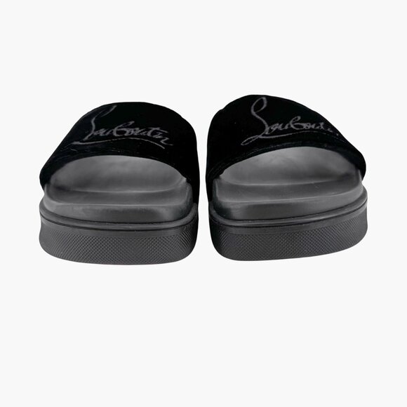 Christian Louboutin 'Navy Pool' Slide Sandals Size 37 US 7 Black Velvet Logo - Picture 6 of 12